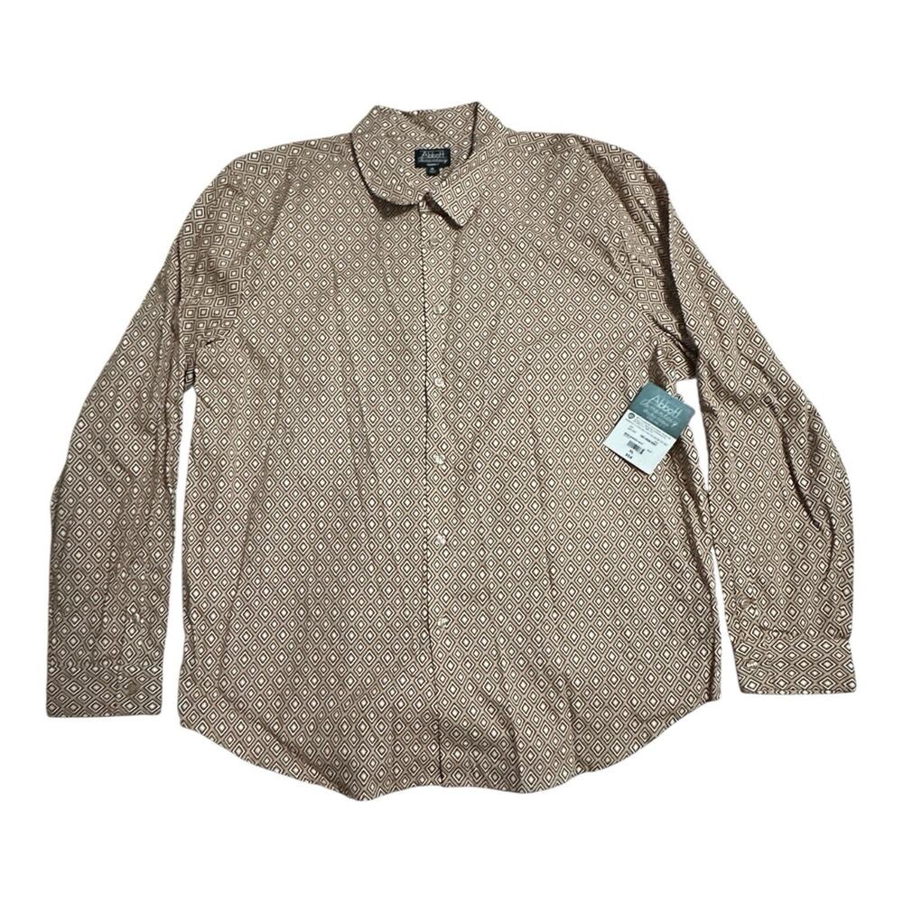 Beige Diamond Print Button Up Shirt Men's XL Preppy Teacher Librarian Retro